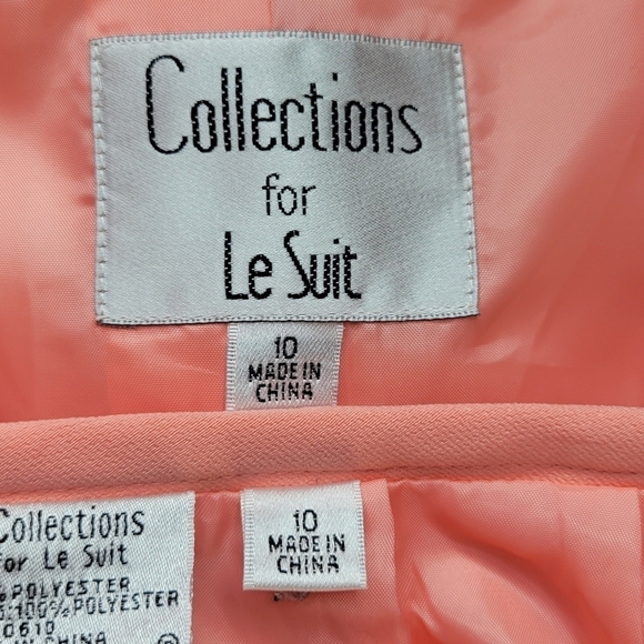 Le Suit Skirt Suit Size 10 Orange Pleated Hem Slit Bracelet Cuffs - Picture 5 of 7